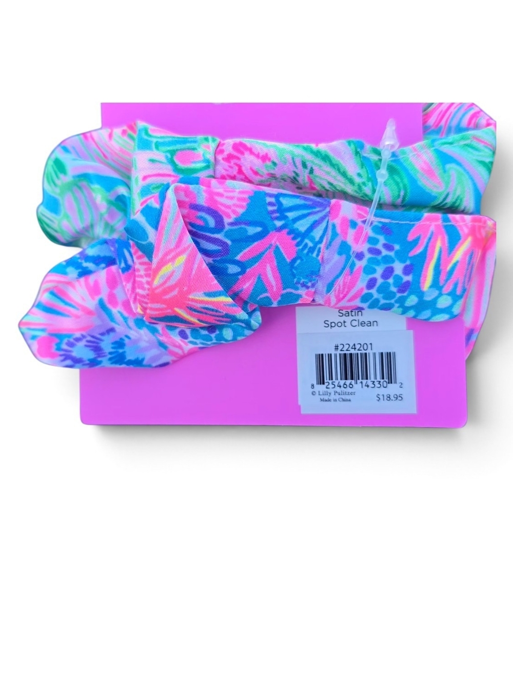 Lilly Pulitzer Tropical-print Satin Blue, Pink & Green Set Of Two Scrunchies